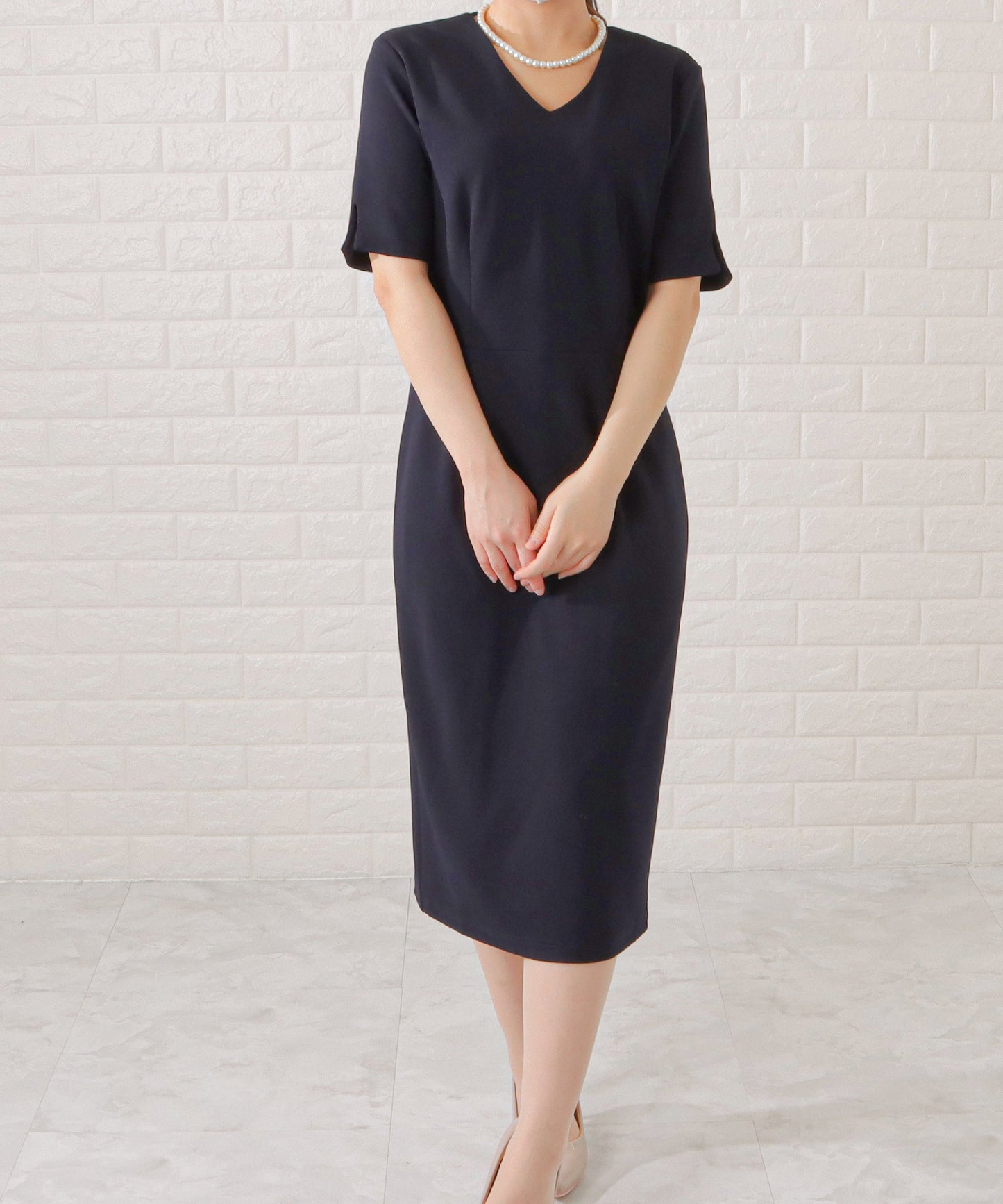 Vネックワンピース×ノーカラージャケット2点セット