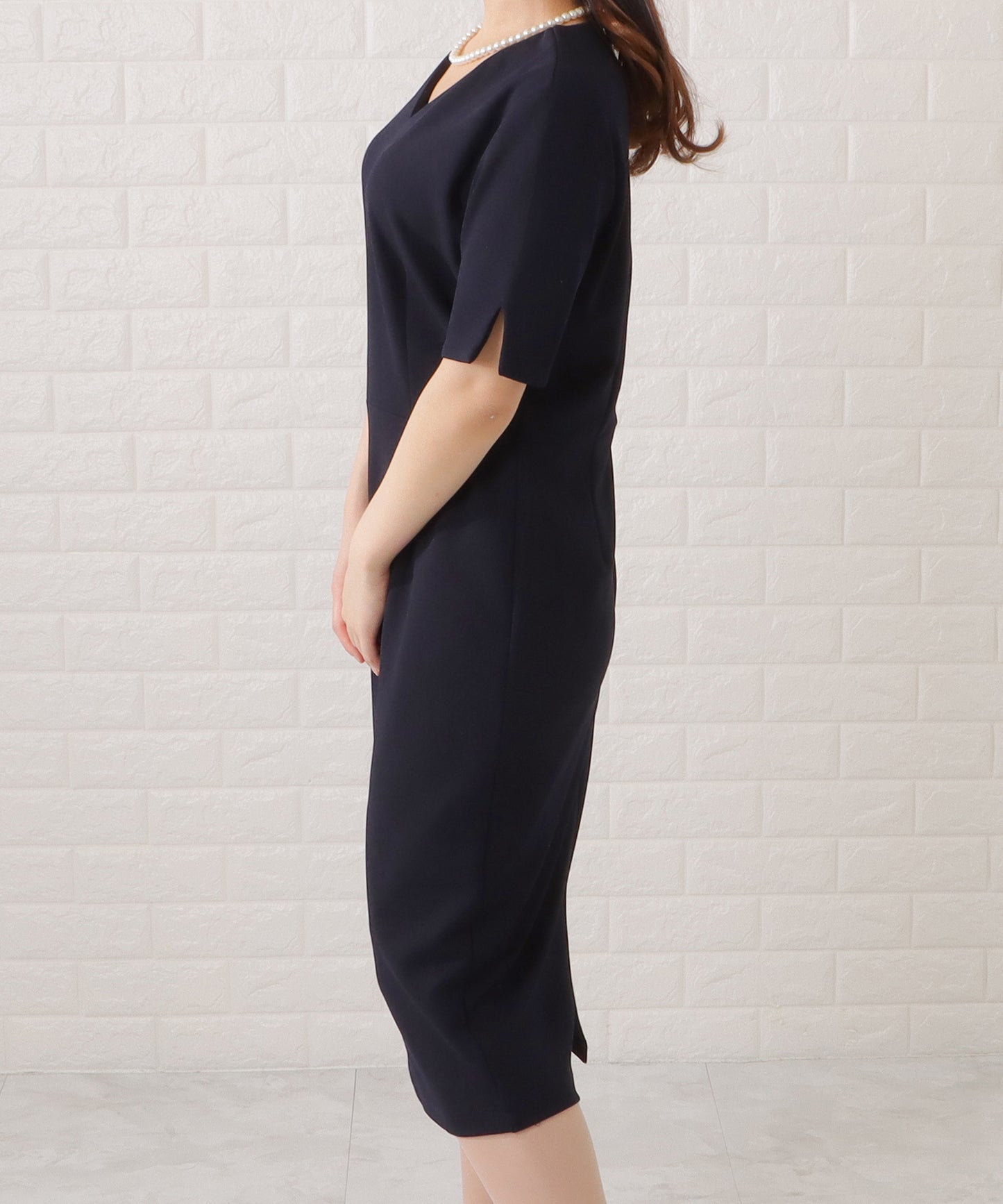 Vネックワンピース×ノーカラージャケット2点セット