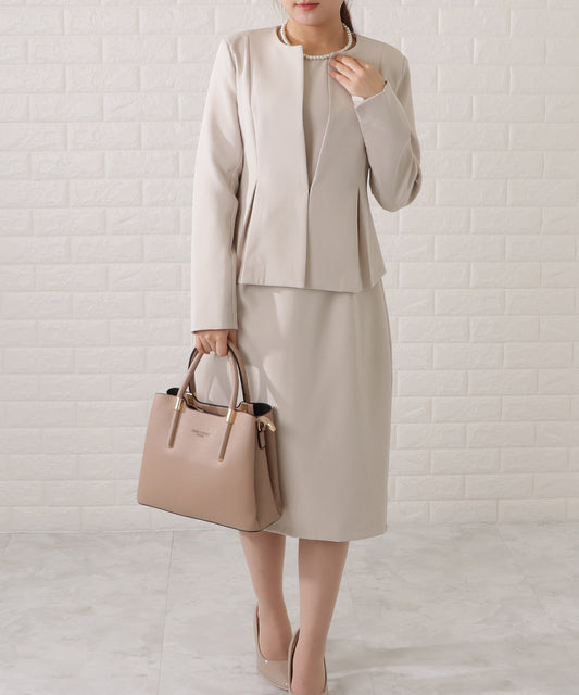 ノーカラージャケット&コクーンワンピースセットアップ