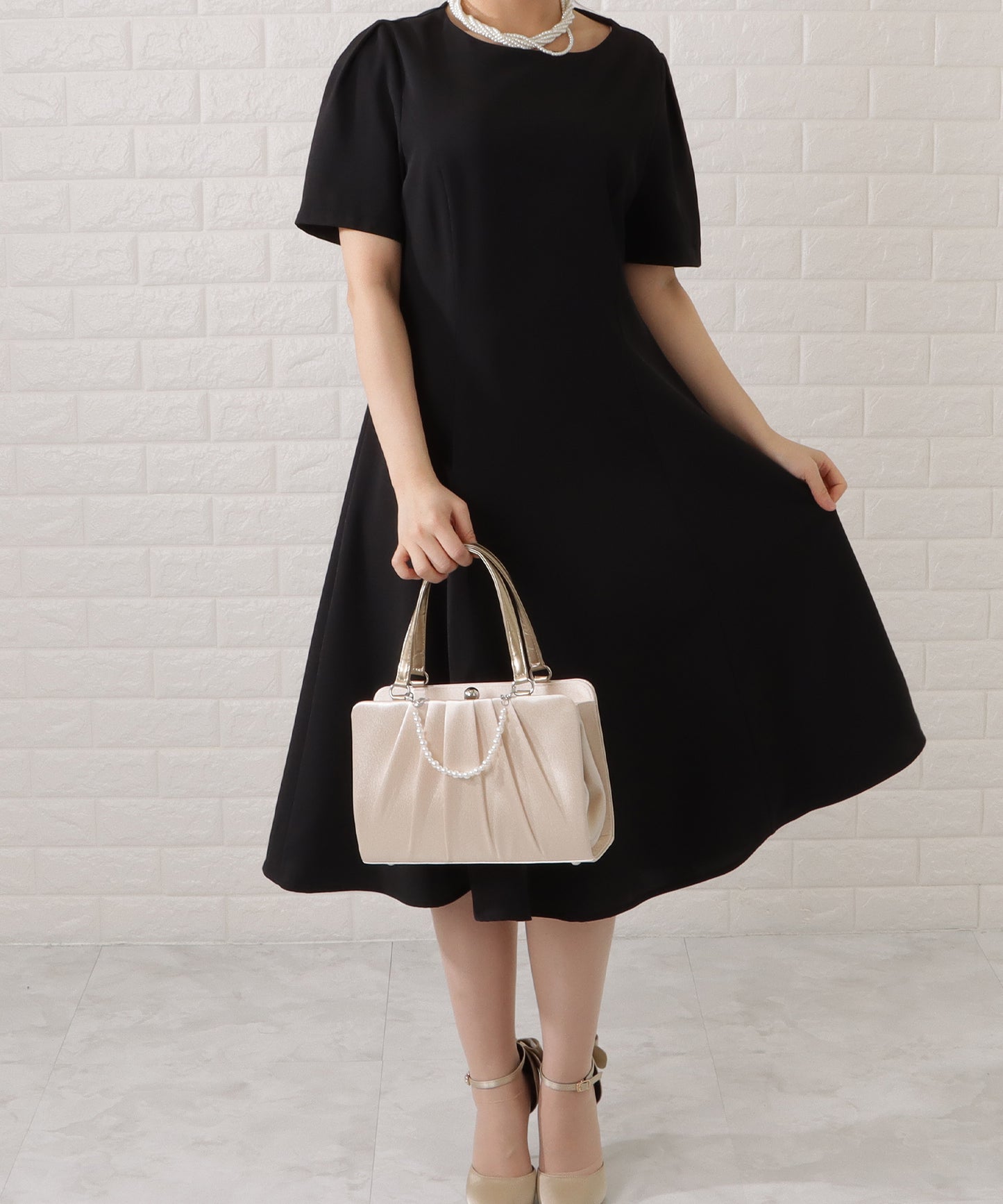 ツイード調ノーカラージャケット&タックフレアワンピースセットアップ