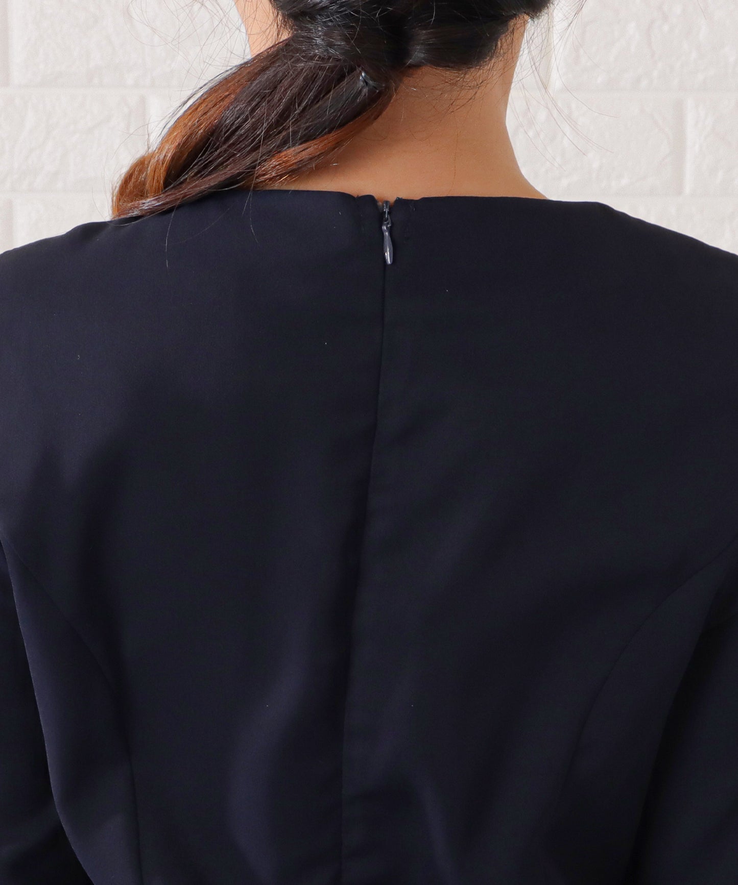 スタンドカラージャケット&セミフレアフェイクレイヤードワンピースセットアップ