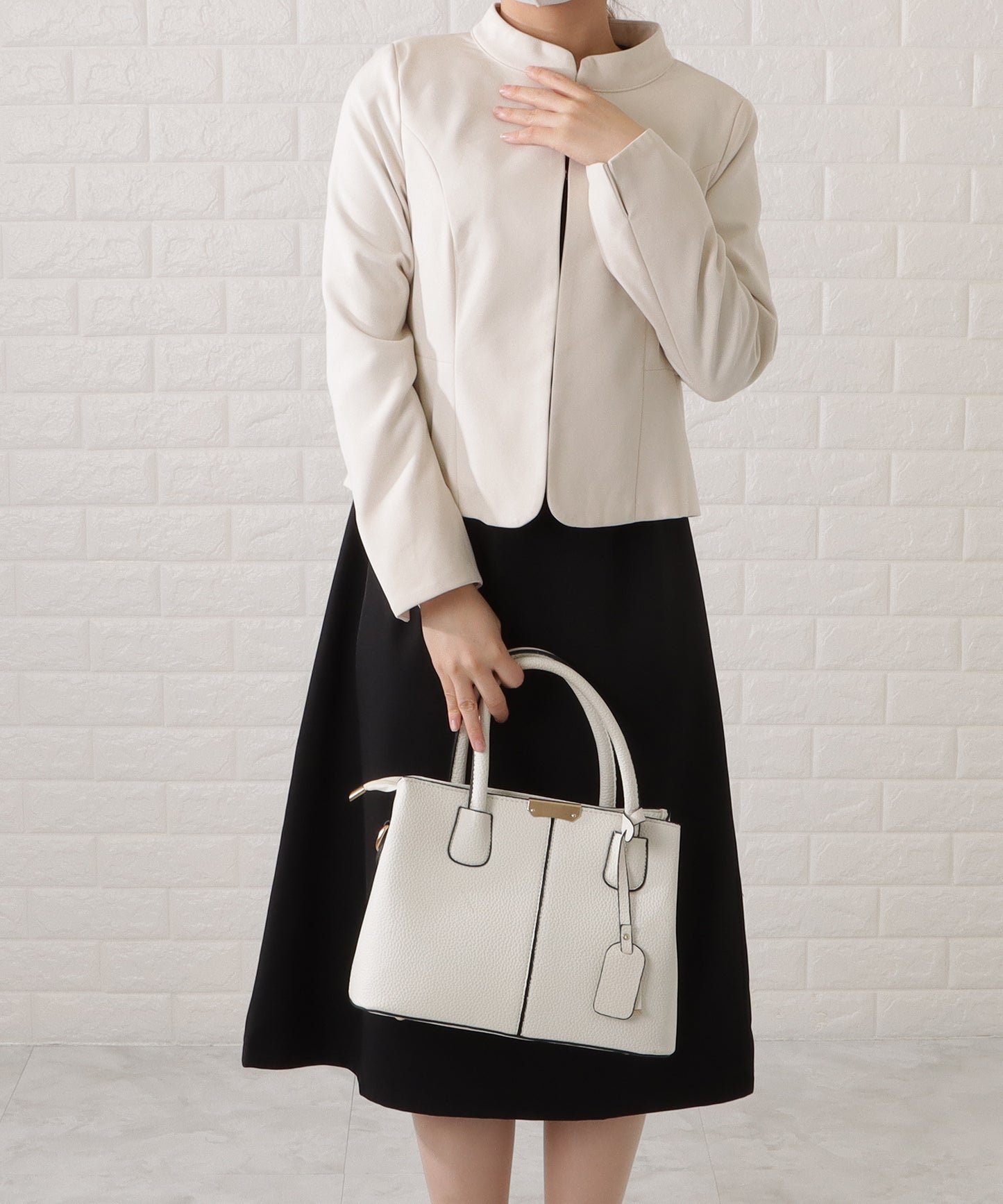 スタンドカラージャケット&セミフレアフェイクレイヤードワンピースセットアップ