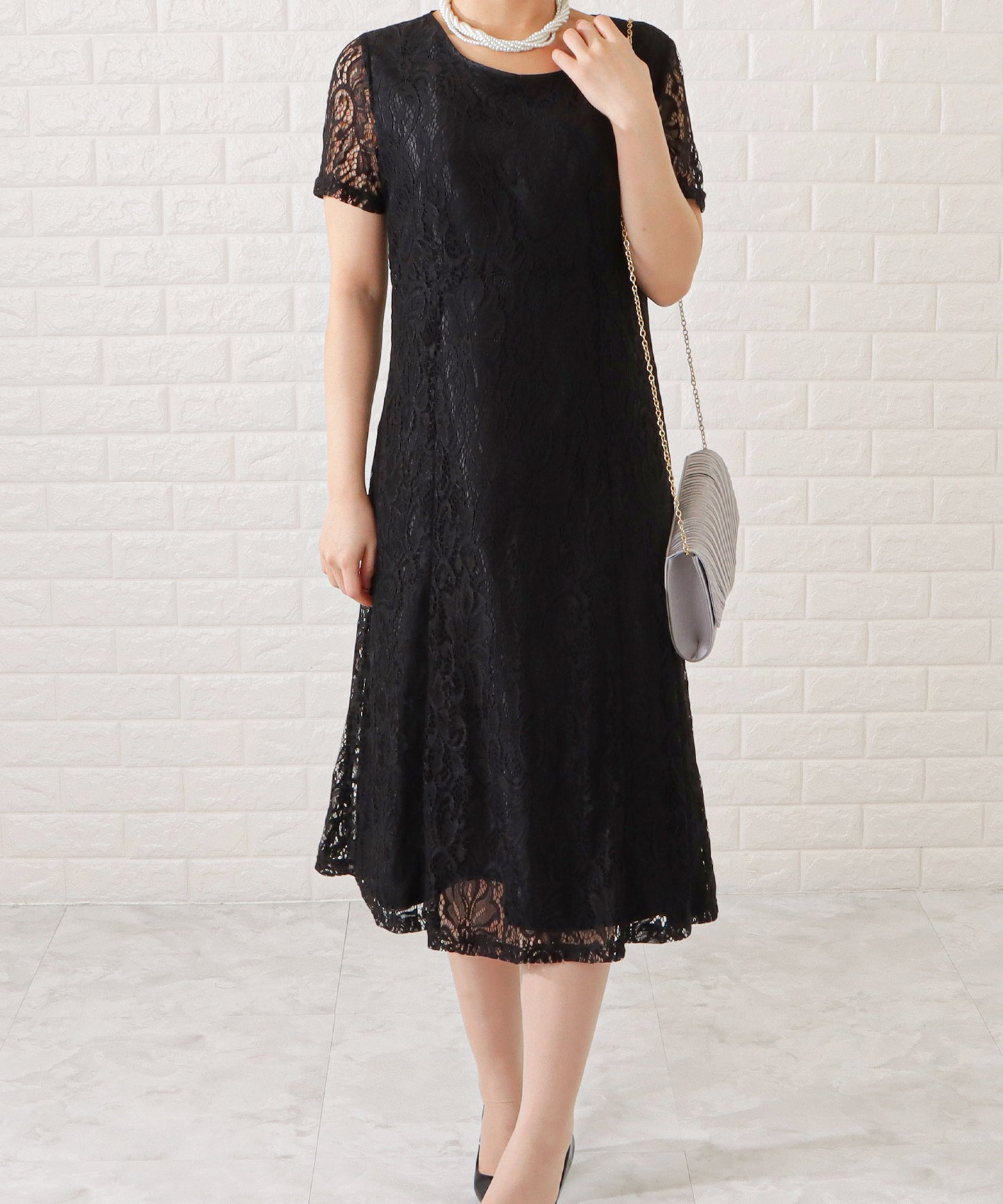 ノーカラージャケット&総レース半袖ワンピースドレス
