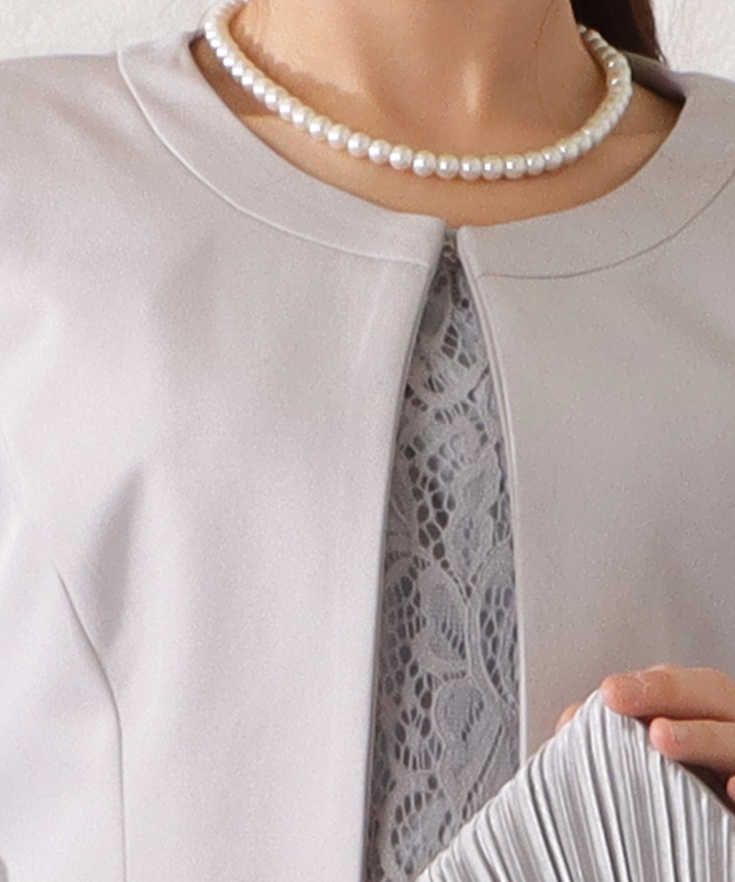 ノーカラージャケット&総レース半袖ワンピースドレス