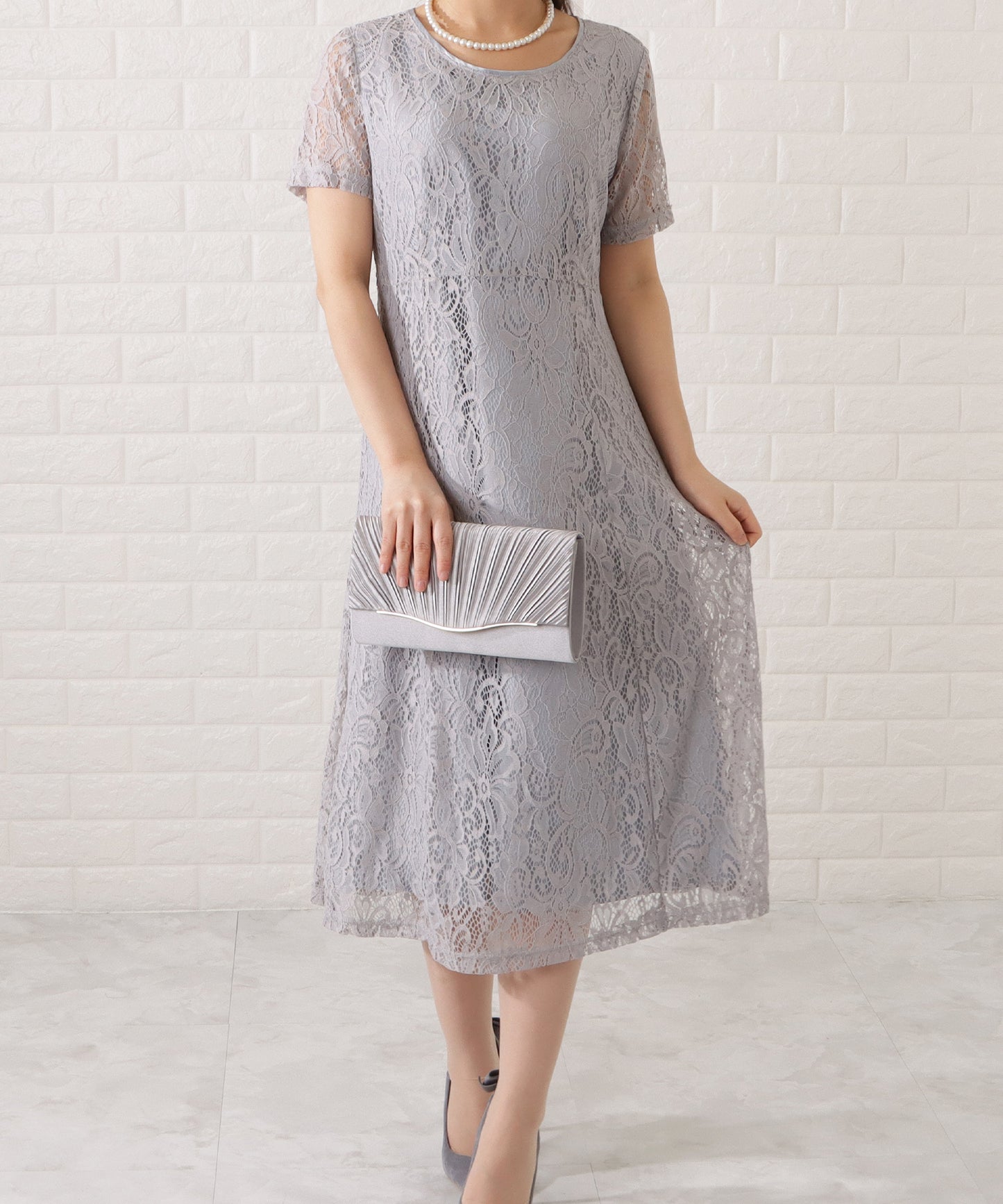 ノーカラージャケット&総レース半袖ワンピースドレス
