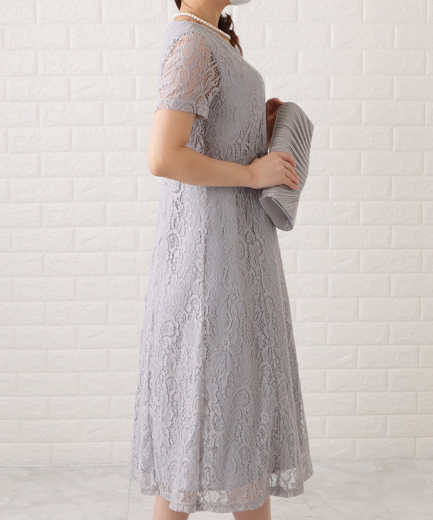 ノーカラージャケット&総レース半袖ワンピースドレス