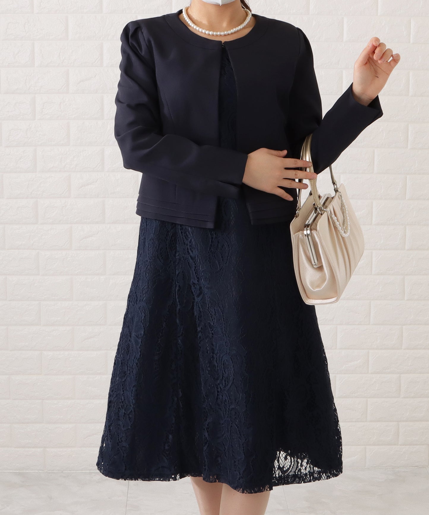 ノーカラージャケット&総レース半袖ワンピースドレス