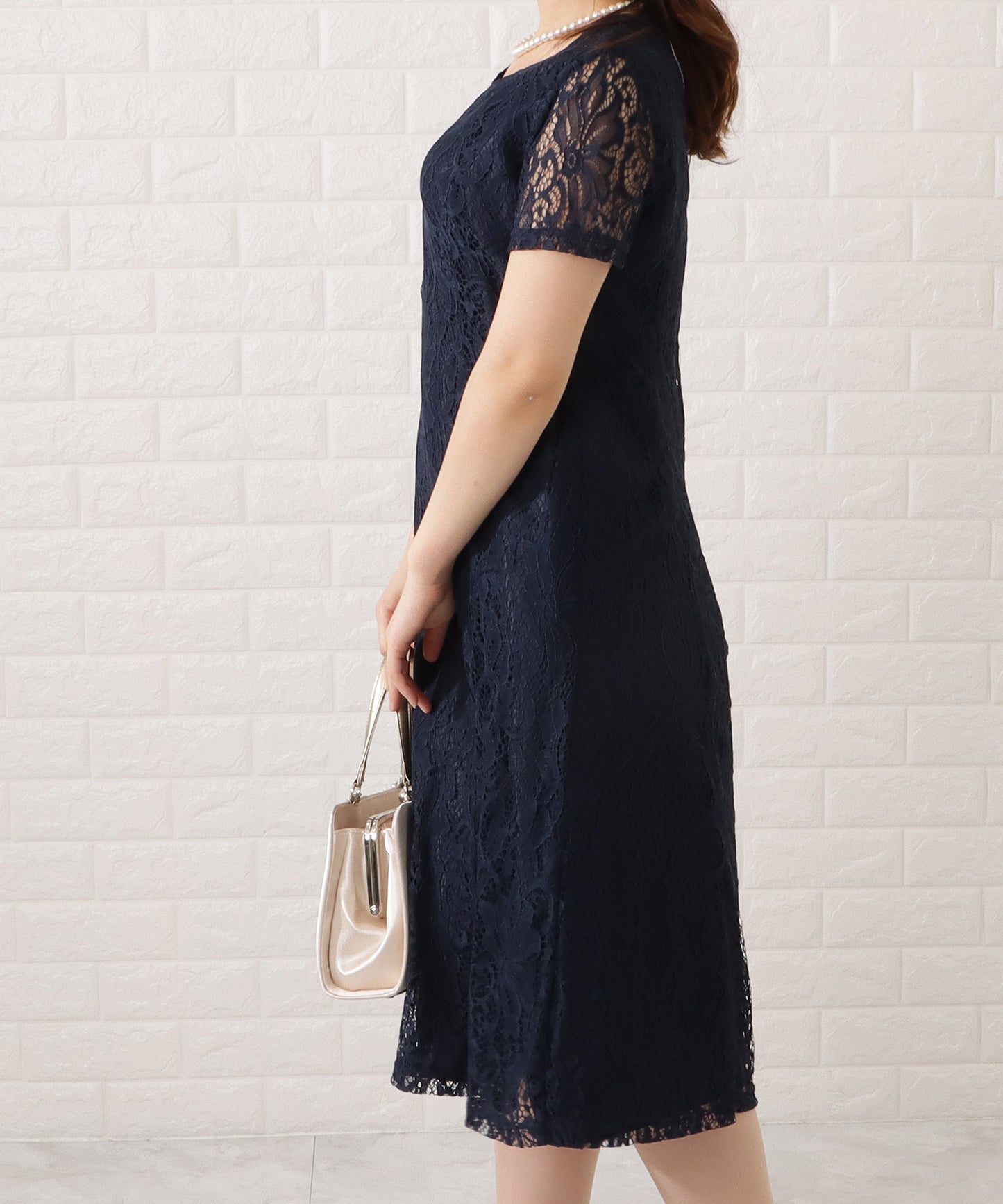 ノーカラージャケット&総レース半袖ワンピースドレス