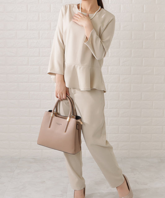 7部袖ペプラムブラウス&パンツセットアップスーツレディース
