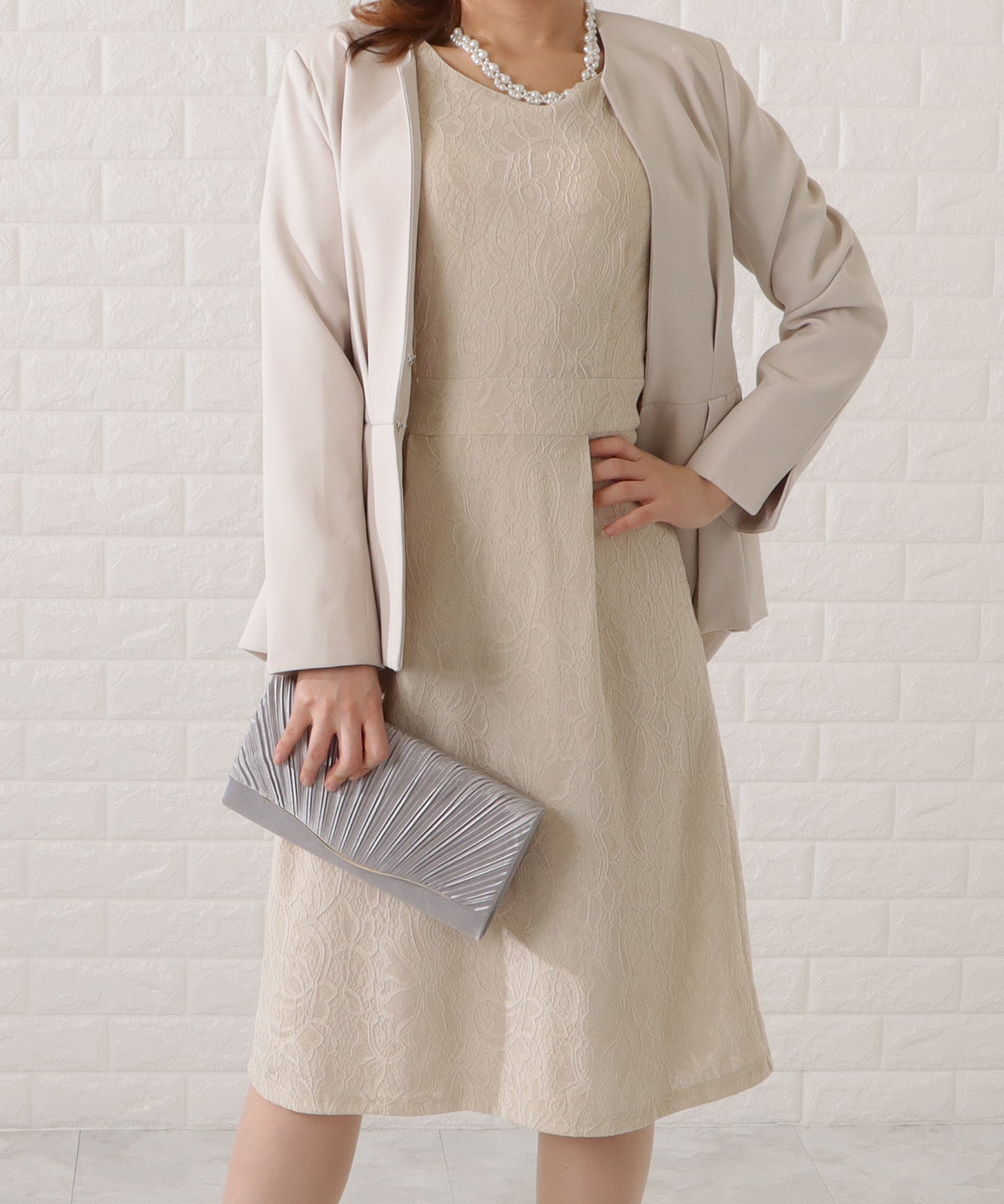 タックペプラムジャケット&レースワンピースセットアップ