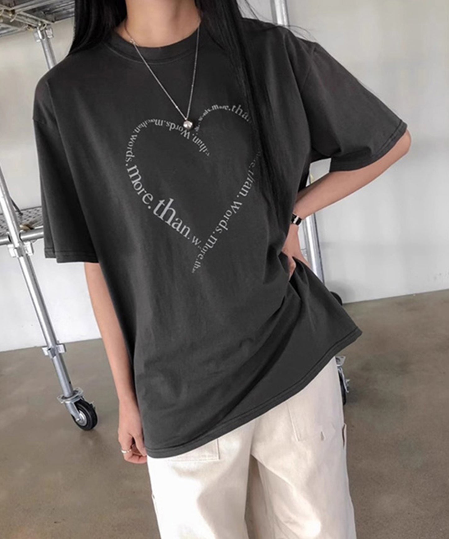 ハート ロゴプリント オーバーサイズ 半袖 Tシャツ