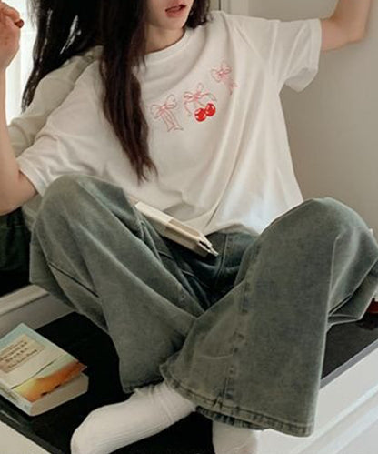 リボンプリント オーバーサイズ クルーネック 半袖 Tシャツ