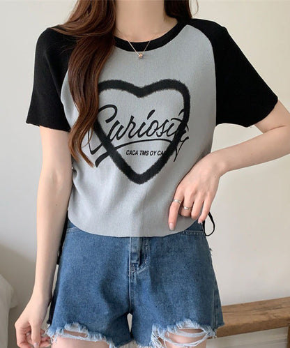 配色 ロゴプリント シャーリング ラグラン 半袖 Tシャツ