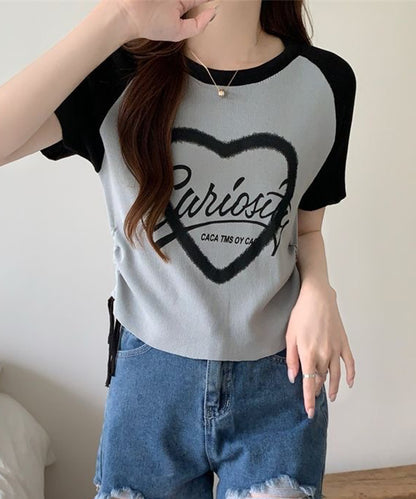 配色 ロゴプリント シャーリング ラグラン 半袖 Tシャツ