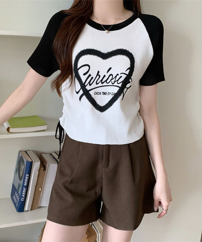 配色 ロゴプリント シャーリング ラグラン 半袖 Tシャツ