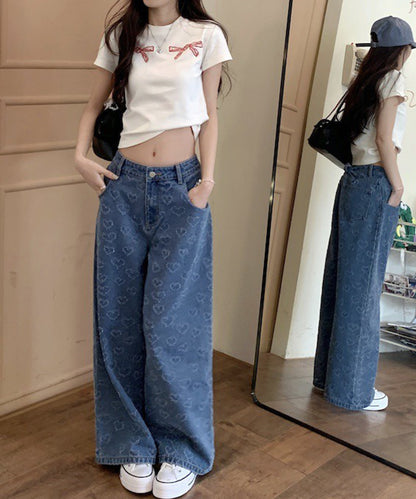 リボン刺繍 クルーネック ショート丈 半袖 Tシャツ