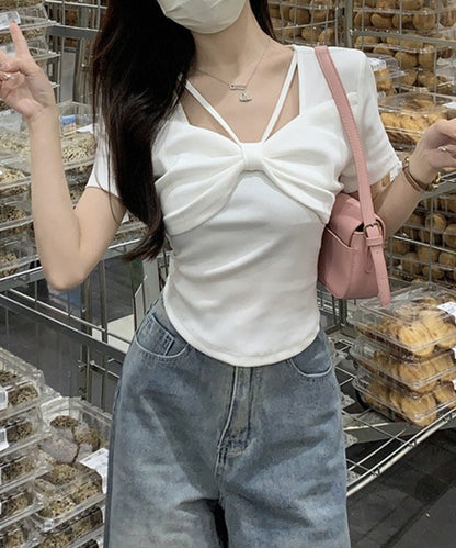リボン ホルター デザイン 半袖 Tシャツ