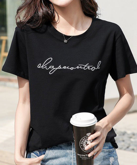 配色 ロゴ 刺繍 クルーネック Tシャツ
