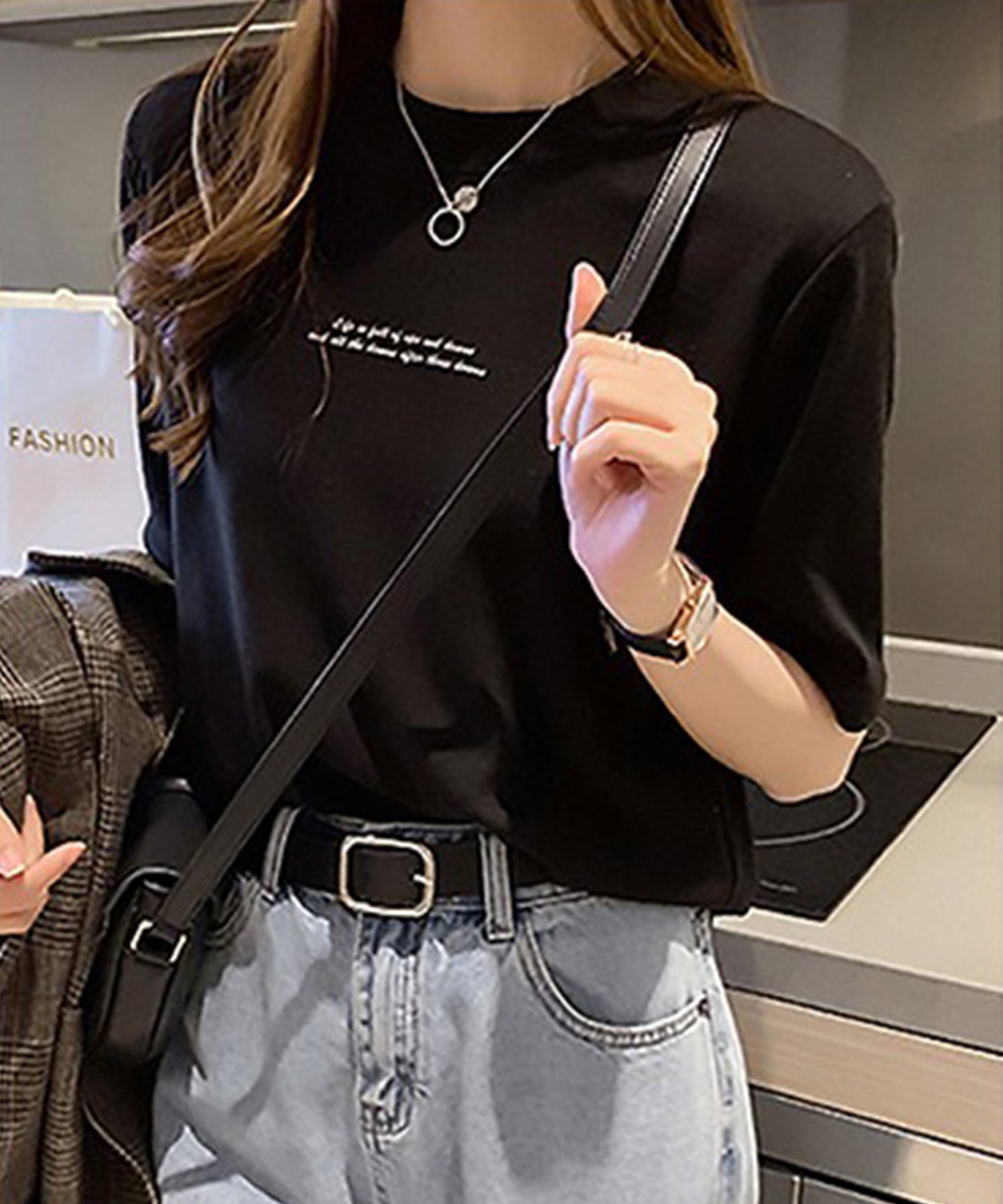 配色 ロゴプリント クルーネック 半袖 Tシャツ