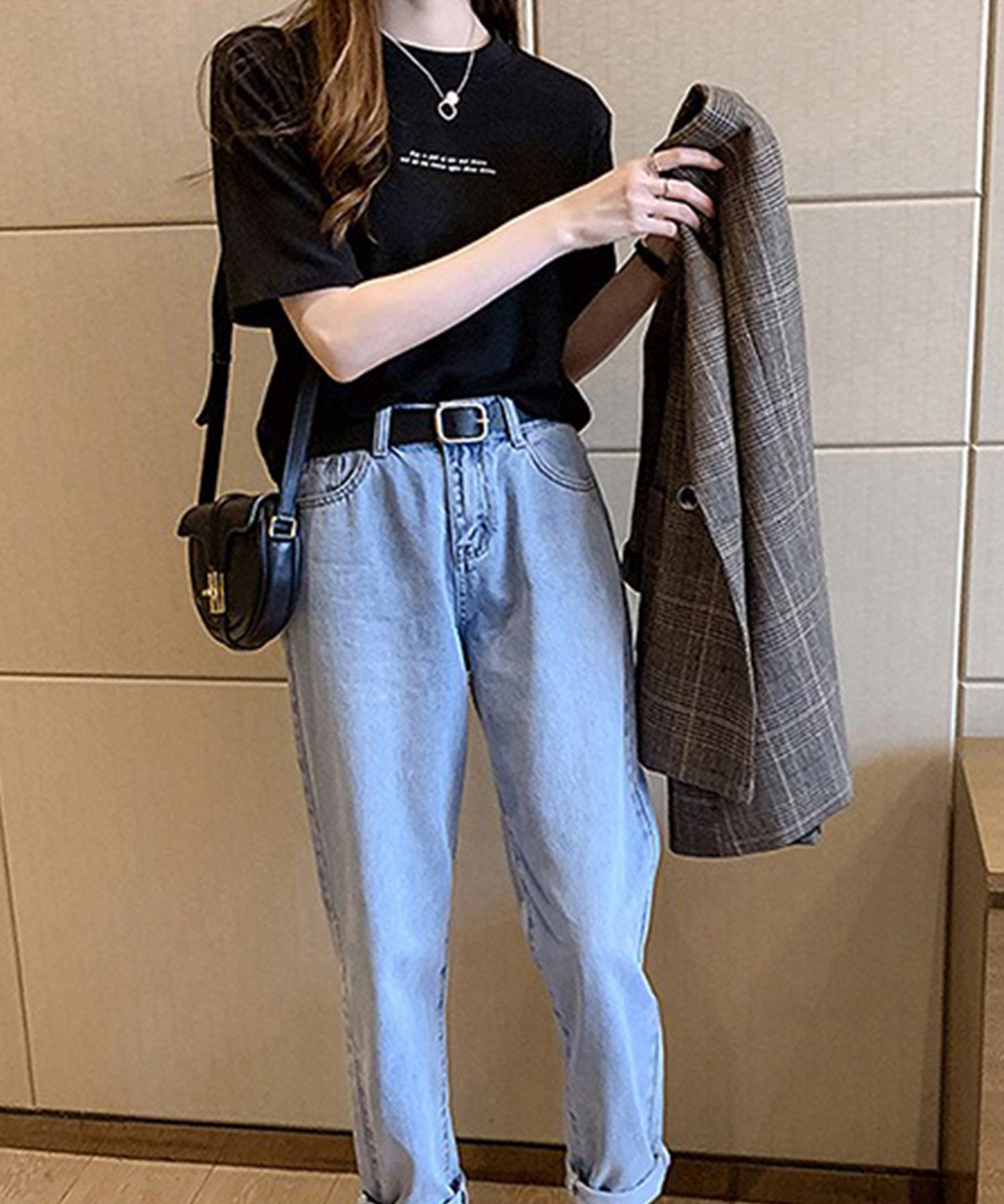 配色 ロゴプリント クルーネック 半袖 Tシャツ