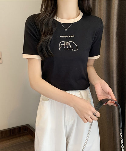 配色 プリント クルーネック 半袖 Tシャツ