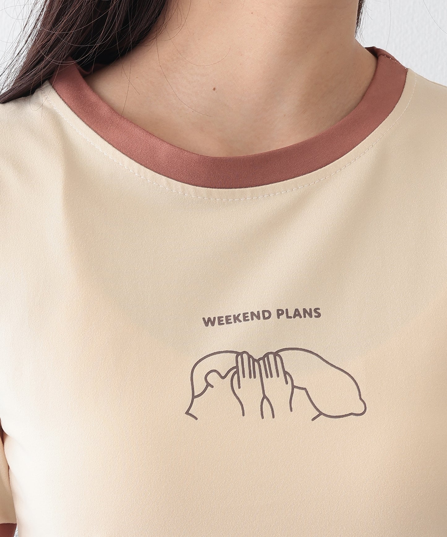 配色 プリント クルーネック 半袖 Tシャツ