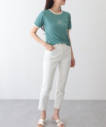 配色 プリント クルーネック 半袖 Tシャツ