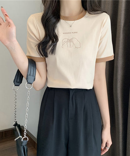 配色 プリント クルーネック 半袖 Tシャツ