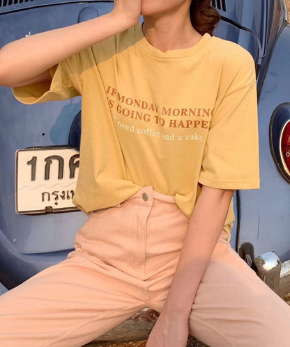 配色 ロゴプリント クルーネック 半袖 Tシャツ