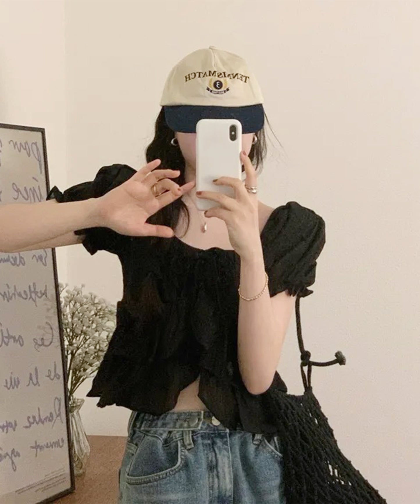 ワッシャー加工 ティアード フリル パフスリーブ ブラウス