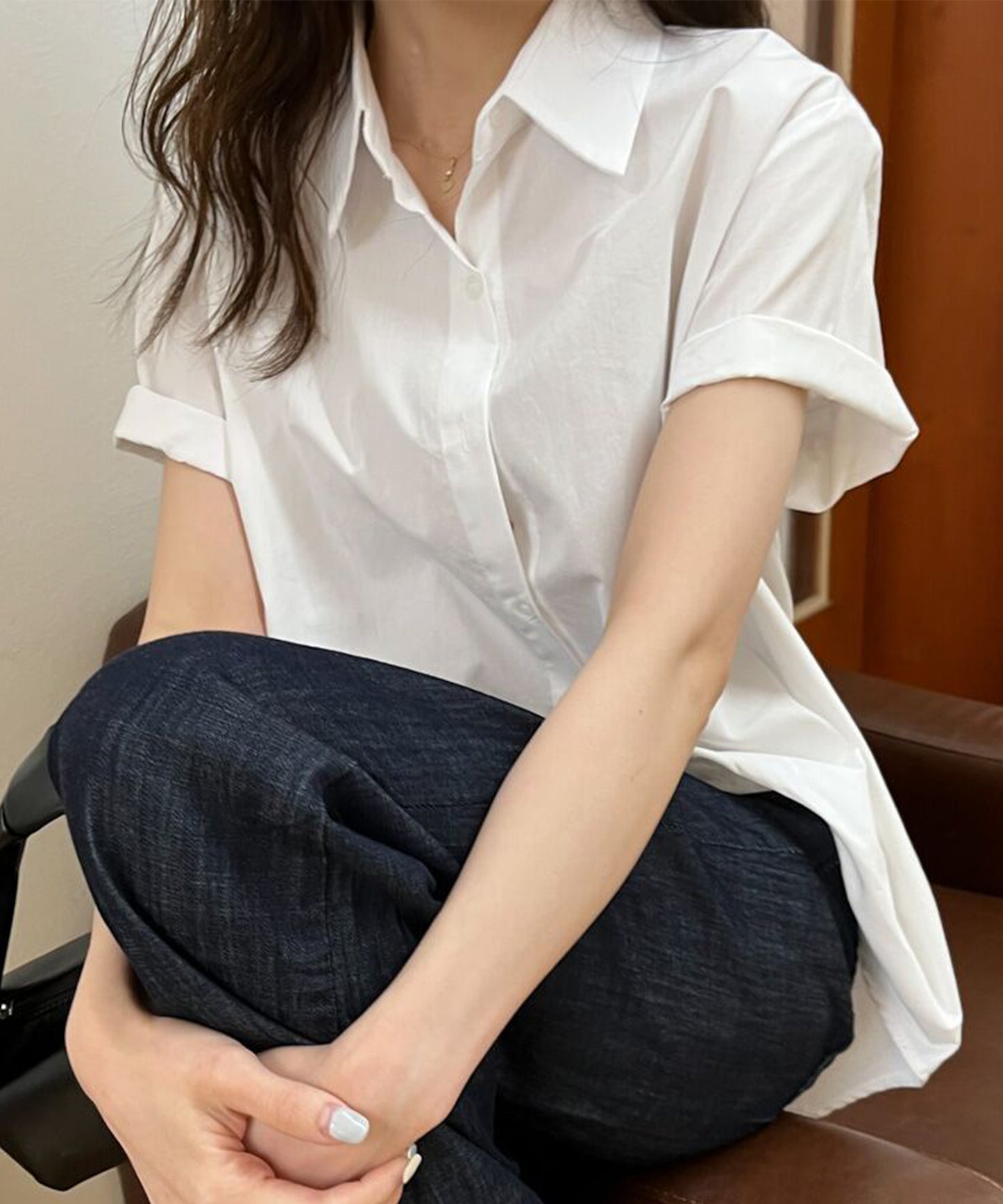レギュラーカラー ロールアップ ベーシック 半袖 シャツ