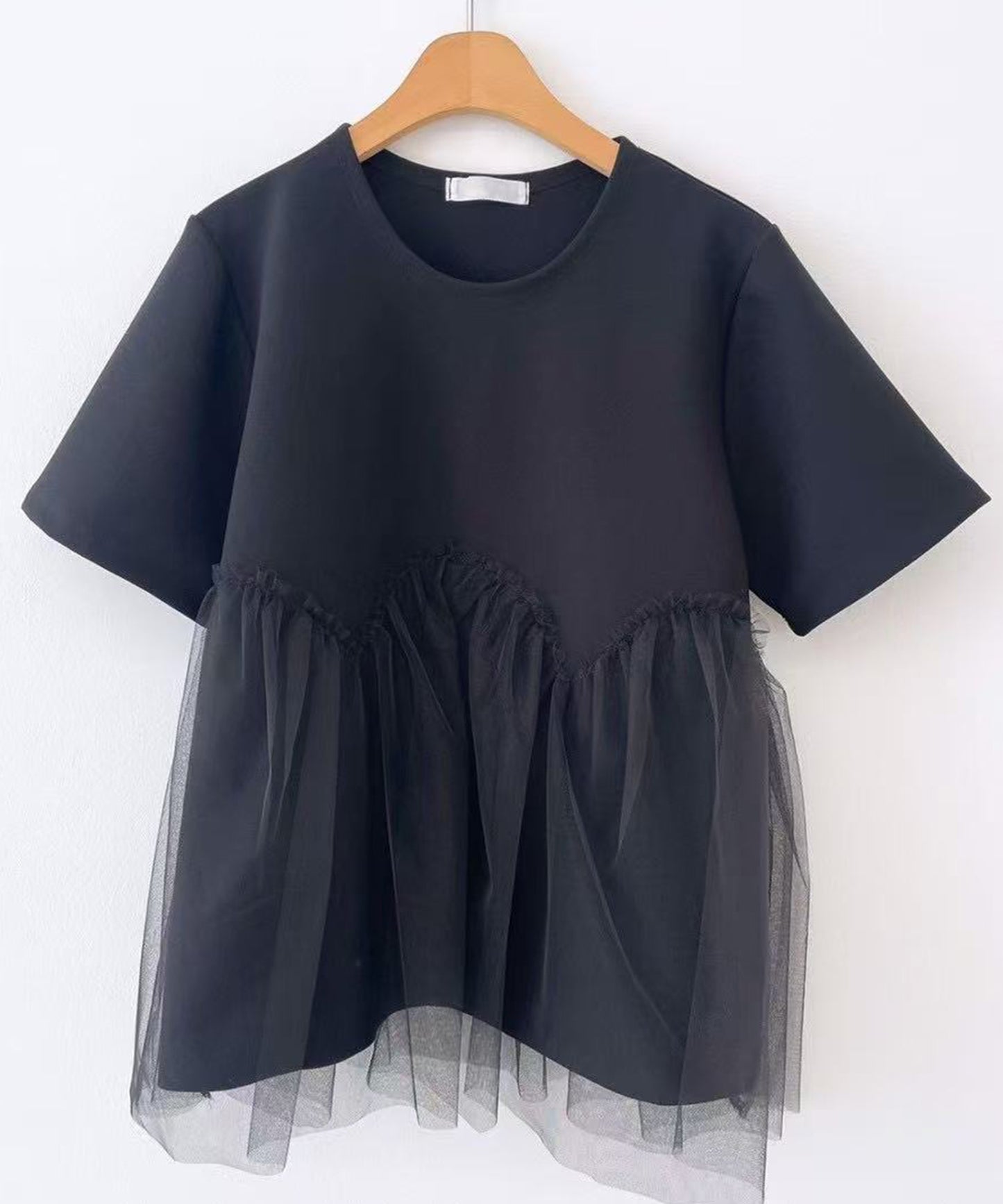 チュール ペプラム 半袖 クルーネック Tシャツ