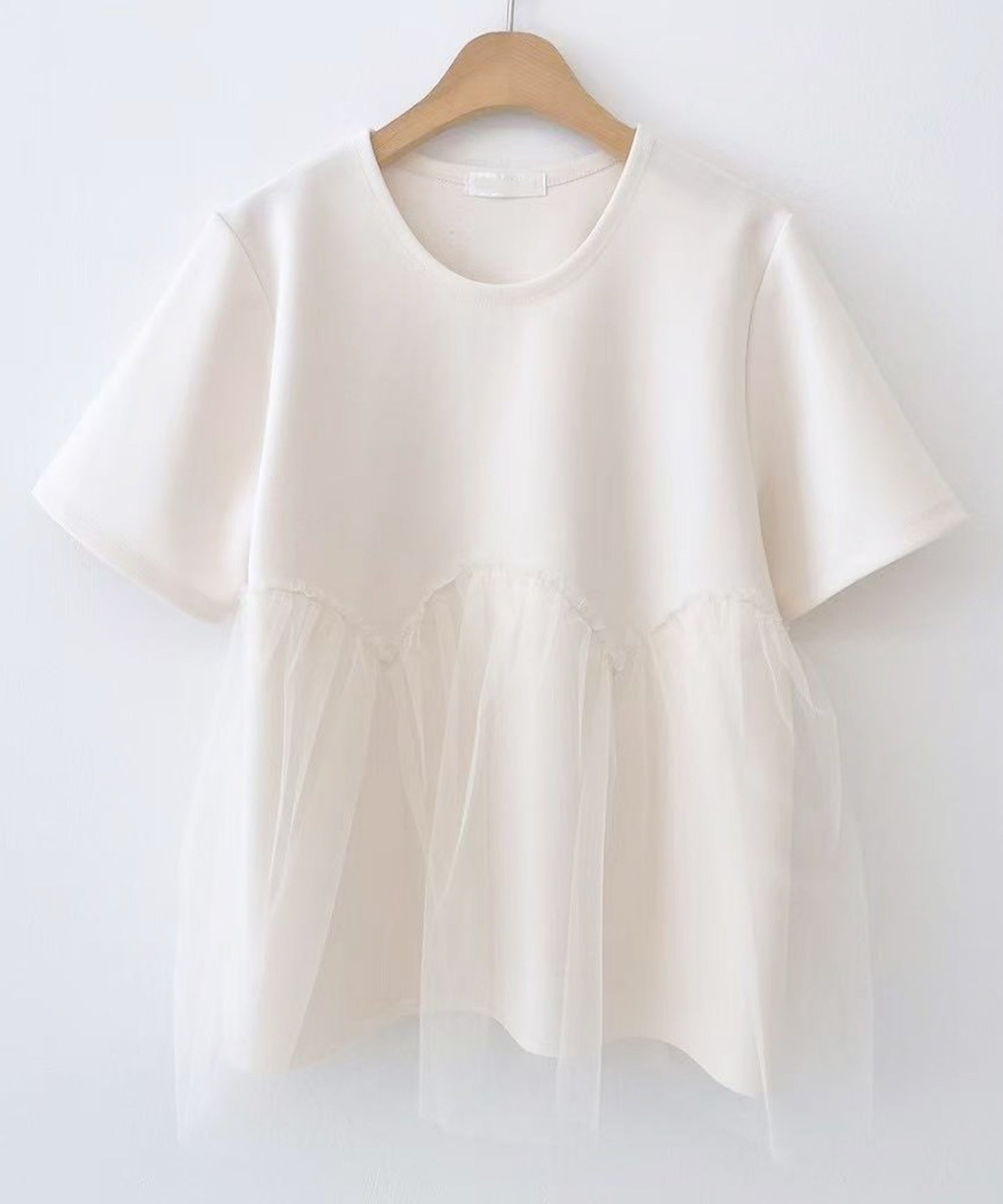 チュール ペプラム 半袖 クルーネック Tシャツ