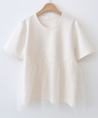 チュール ペプラム 半袖 クルーネック Tシャツ