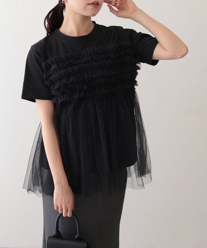 チュール ビスチェ ドッキング 半袖 Tシャツ