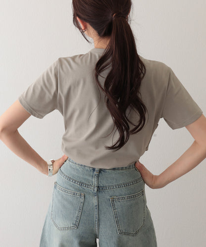 ソリッドカラー フェイクレイヤード クルーネック 半袖 Tシャツ