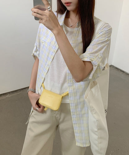 レギュラーカラー チェック柄 ポケット付き ロールアップ シャツ