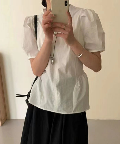 スキッパーネック ペプラム 半袖 タック ハートネックレス ブラウス