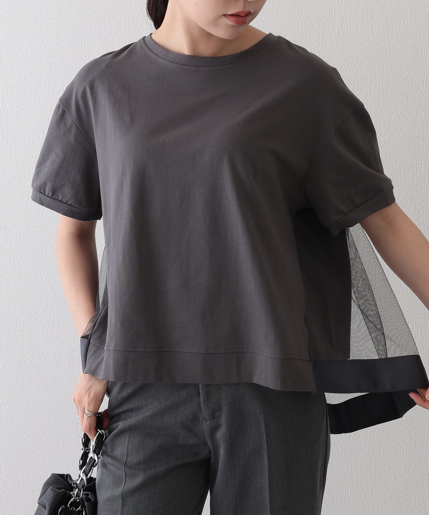 チュール レイヤード クルーネック 半袖 Tシャツ
