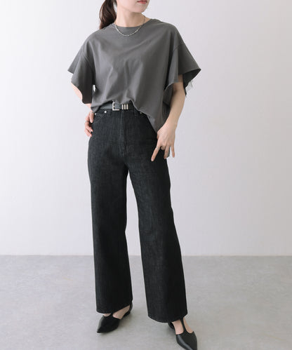 フリルショルダー チュール ドッキング オーバーサイズ 半袖 Tシャツ
