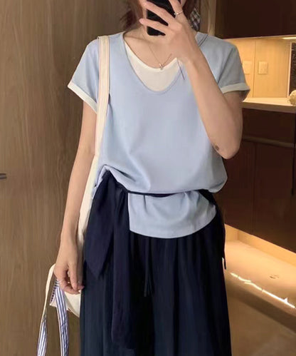 ドッキング デザイン 袖ロールアップ 半袖 Tシャツ