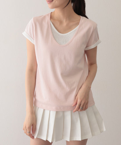 ドッキング デザイン 袖ロールアップ 半袖 Tシャツ
