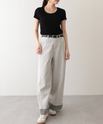 ラウンドネック バック カットアウト 半袖 Tシャツ