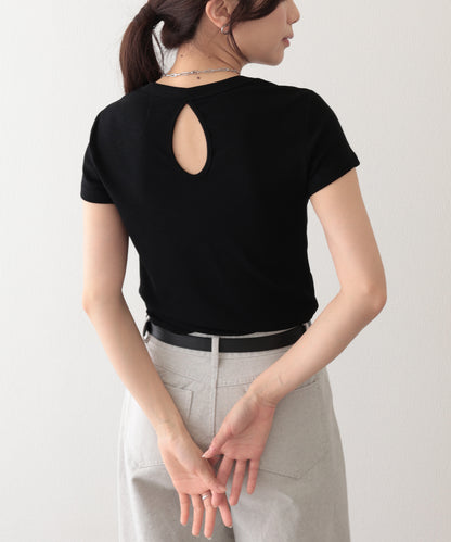 ラウンドネック バック カットアウト 半袖 Tシャツ
