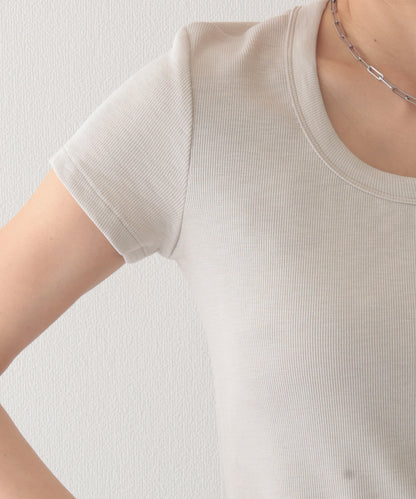 ラウンドネック バック カットアウト 半袖 Tシャツ