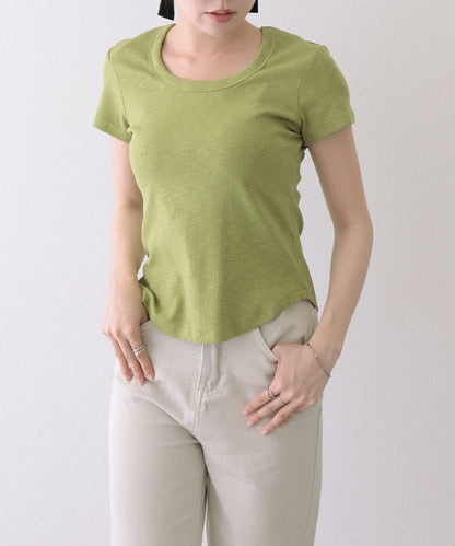 ラウンドネック バック カットアウト 半袖 Tシャツ