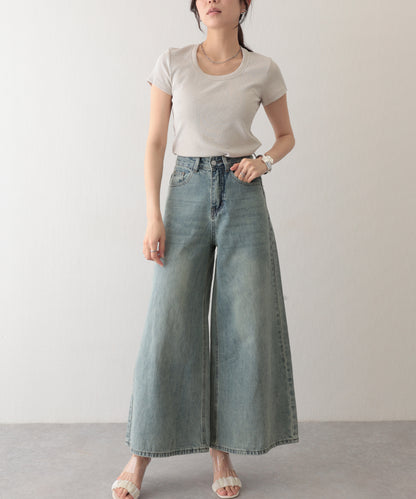 ラウンドネック バック カットアウト 半袖 Tシャツ