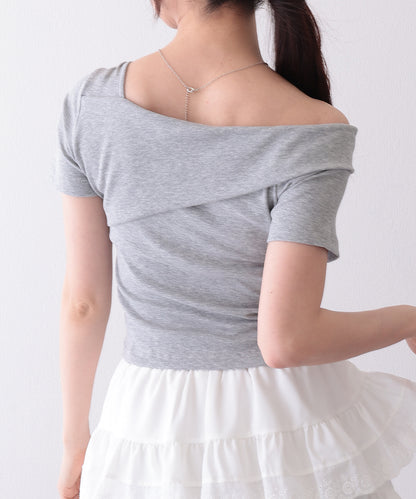 2WAY ワンショルダー アシンメトリー 半袖 リブ カットソー