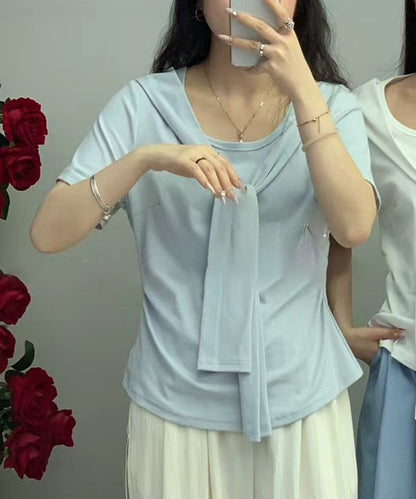 ボウタイ リボン クルーネック 半袖 Tシャツ