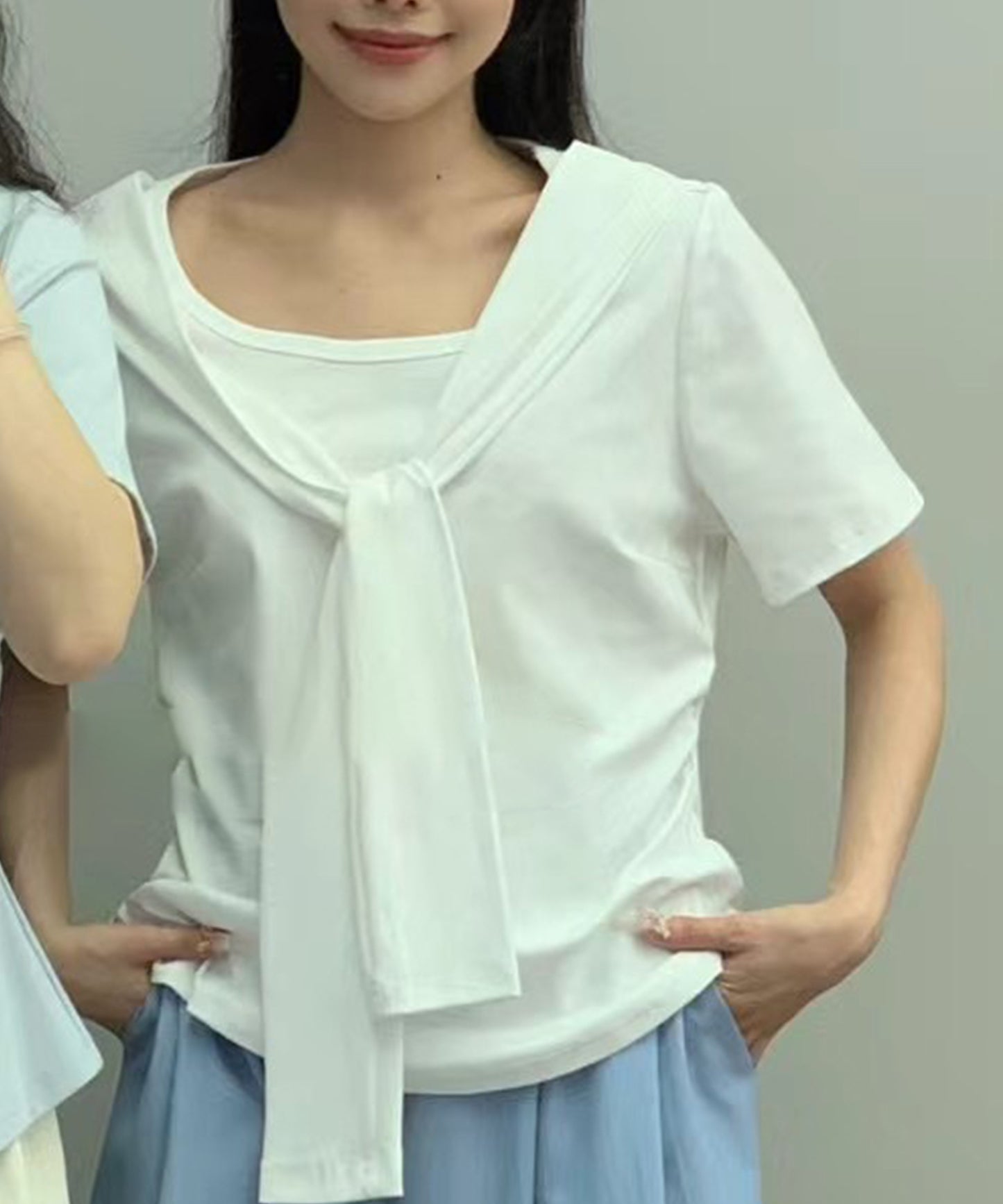 ボウタイ リボン クルーネック 半袖 Tシャツ